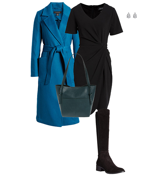 Classic style outfit: coat, dress and high boots | 40plusstyle.com