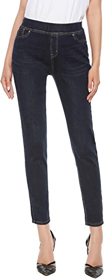 Capreze Women Faux Denim Pant Tummy Control Fake Jeans High Waist