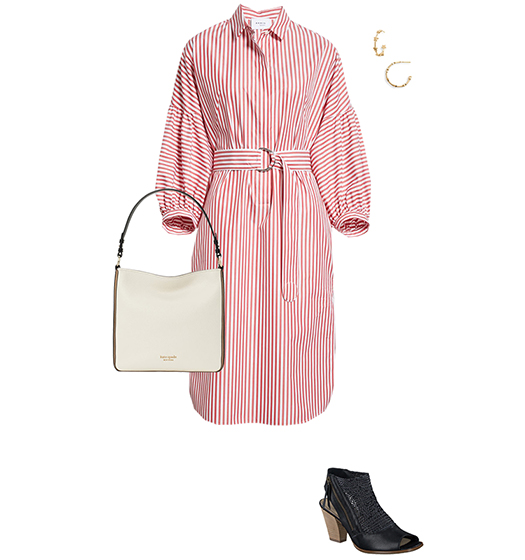 Striped red dress and shoe boots | 40plusstyle.com