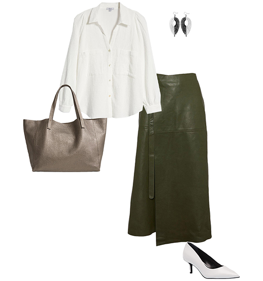 Leather skirt and white shoes | 40plusstyle.com