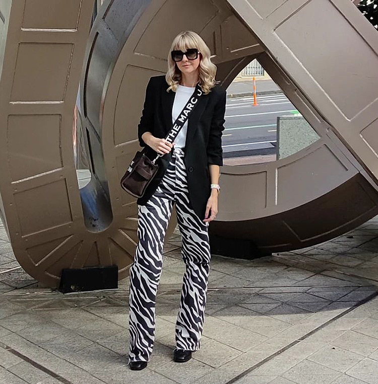 Melissa in a blazer and print pants | 40plusstyle.com
