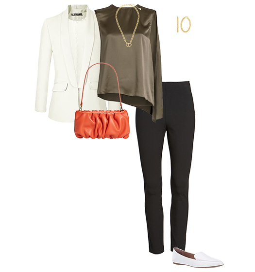 Italian inspired outfit: blazer, silk top, slim pants and loafers | 40plusstyle.com 