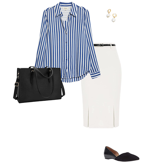 Shirt and pencil skirt outfit | 40plusstyle.com