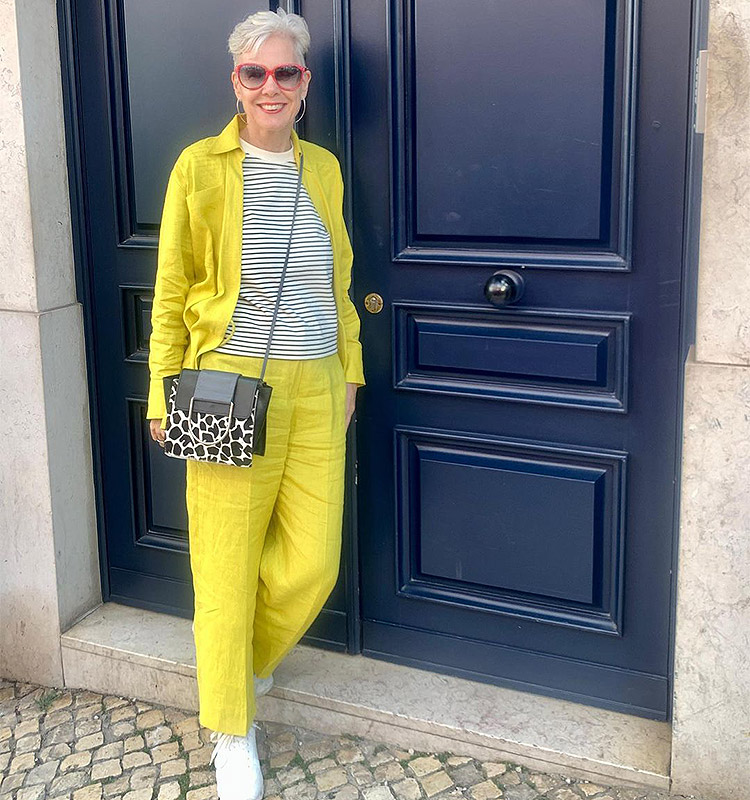 Mango Suit Jersey Pants neon yellow-beige graphic pattern elegant Fashion Trousers Jersey Pants 