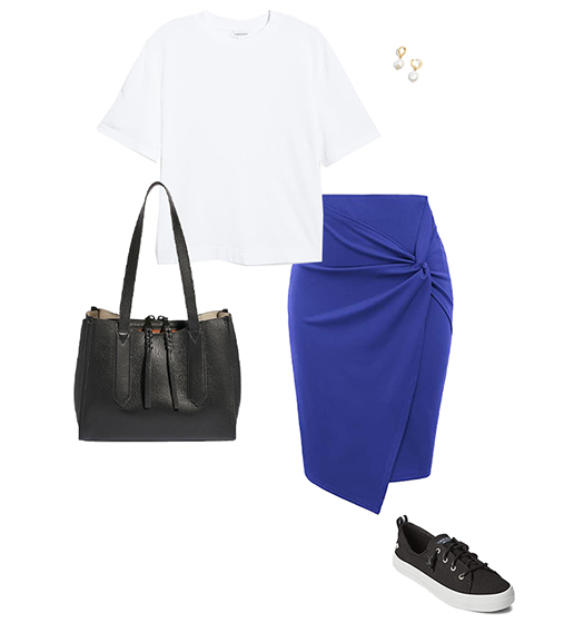 t-shirt and skirt outfit | 40plusstyle.com