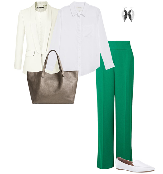 Green pants and white shoes | 40plusstyle.com