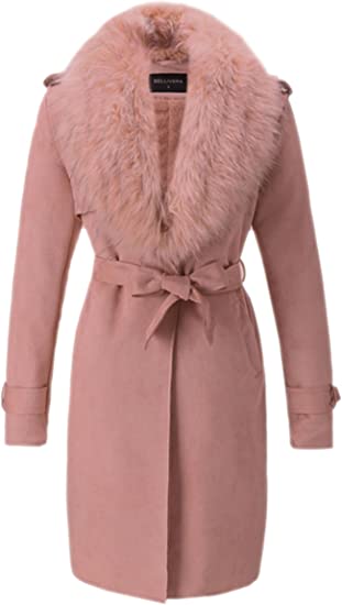 Bellivera Suede Belted Coat with Detachable Fur Collar | 40plusstyle.com