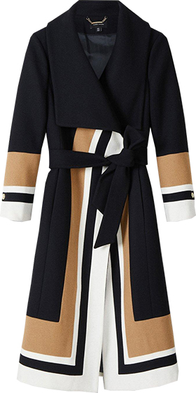Best winter coats for women - Karen Millen Italian Virgin Wool Colorblock Belted Wrap Coat | 40plusstyle.com