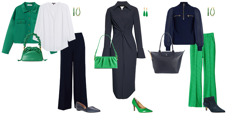 Navy blue and green looks | 40plusstyle.com