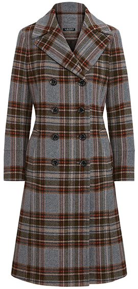 Best winter coats for women - Lauren Ralph Lauren Plaid Double Breasted Wool Blend Long Coat | 40plusstyle.com