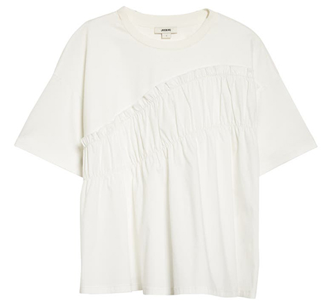 JASON WU Asymmetric Ruffle Cotton T-Shirt | 40plusstyle.com