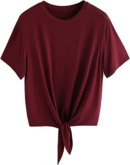 Best t-shirts for women - Romwe Tie Front Knot T-Shirt | 40plusstyle.com