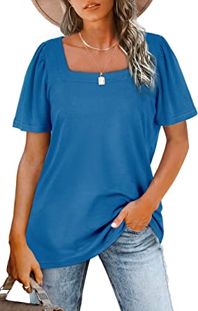 WIHOLL Square Neck Puff Sleeve T-Shirt | 40plusstyle.com