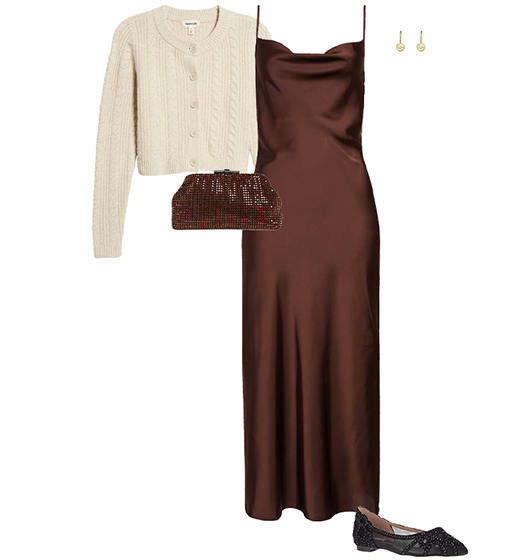 Silk dress and cardigan outfit | 40plusstyle.com