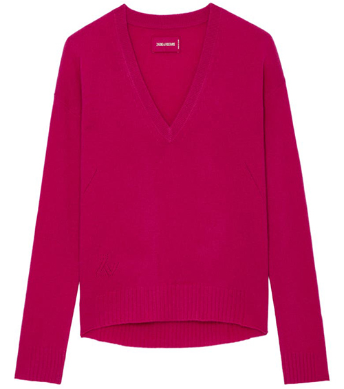 Zadig & Voltaire Vivi Patch Cashmere V-Neck Sweater | 40plusstyle.com