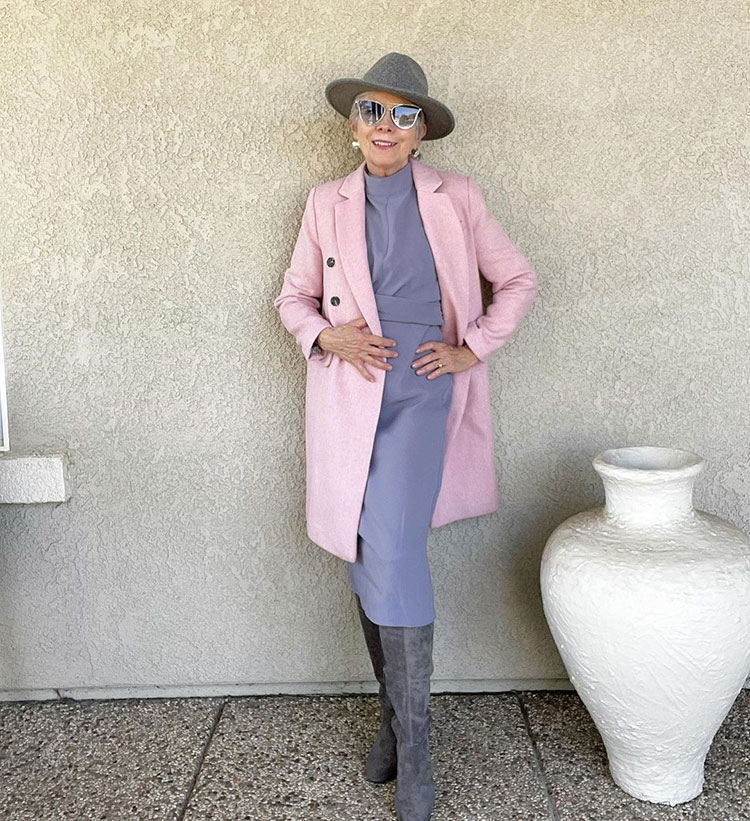 Eileen wears pink and gray for winter | 40plusstyle.com