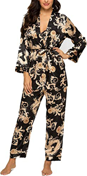 Escalier Silk Satin Pajamas Set | 40plusstyle.com