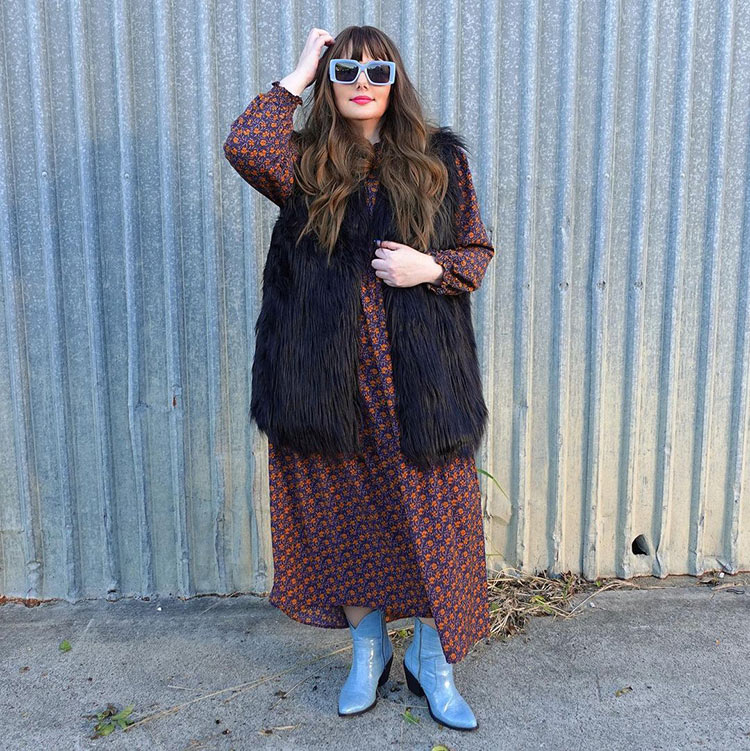 How to wear booties: paired with maxi dress, fur vest | 40plusstyle.com
