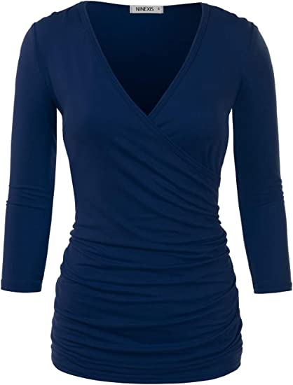 Tops to hide a tummy - NINEXIS Crossover Side Wrap Surplice Top | 40plusstyle.com