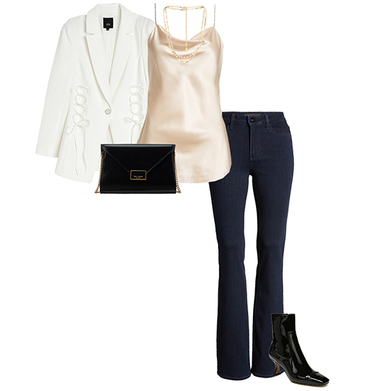 White blazer and jeans outfit | 40plusstyle.com