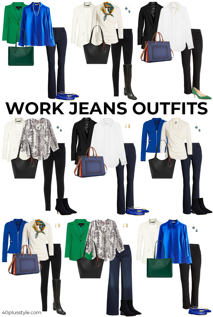 Wearing Business Casual Jeans- 21 Ways to Wear Jeans at Work  Atuendo  casual de negocios, Jeans casuales, Trajes de mezclilla