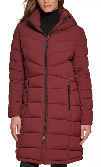 Calvin Klein Hooded Stretch Puffer Coat | 40plusstyle.com