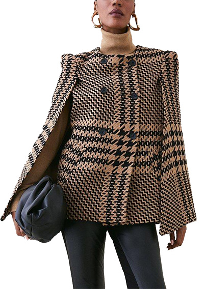 Karen Millen Italian Wool Blend Oversized Dogtooth Cape Coat | 40plusstyle.com