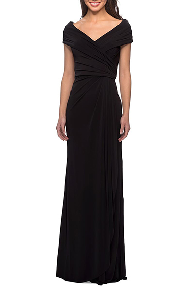 La Femme Ruched Jersey Column Gown | 40plusstyle.com