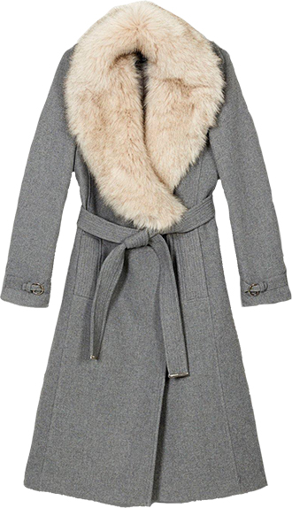 Formal dress cover up - Karen Millen Italian Wool Cashmere Mix Faux Fur Collared Belted Coat | 40plusstyle.com