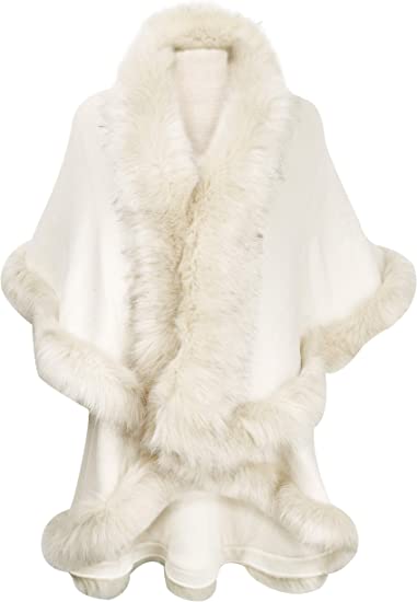 Formal dress cover up - ZLYC Open Front Faux Fur Trim Cape | 40plusstyle.com