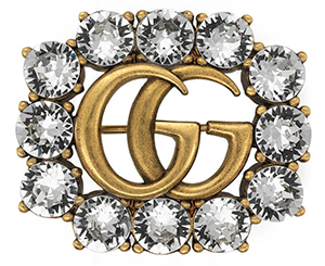 Gucci Double-G Brooch with Crystals | 40plusstyle.com
