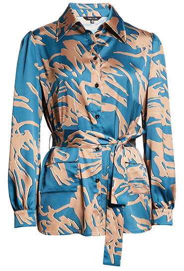 Misook Brushstroke Print Belted Crepe Tunic Blouse | 40plusstyle.com