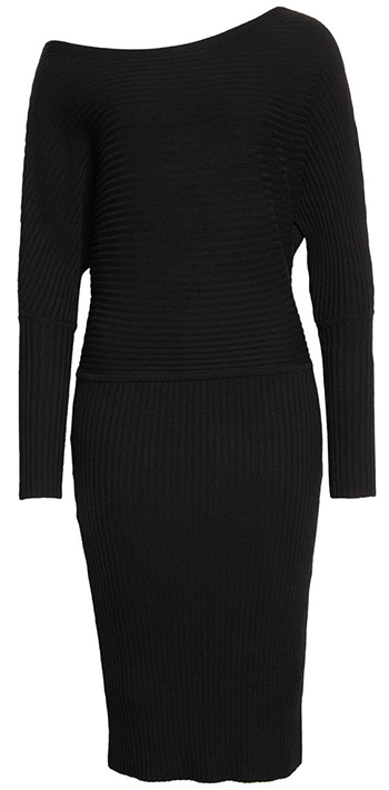 Donna Karan New York Off the Shoulder Long Sleeve Rib Sweater Dress | 40plusstyle.com