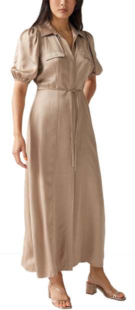 Belted Puff Sleeve Midi Dress | 40plusstyle.com