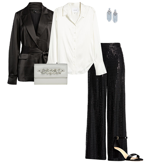 Belted blazer and sequin pants | 40plusstyle.com