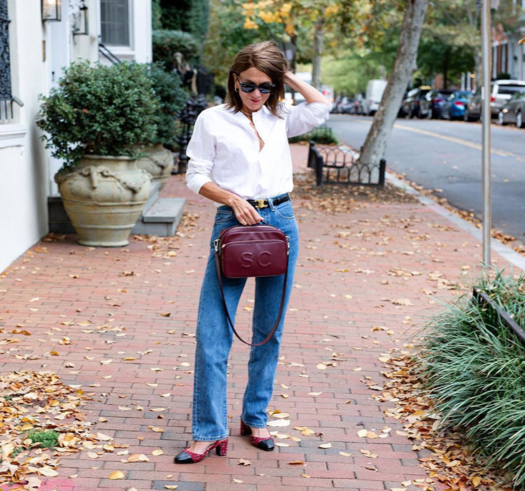 Sylvia wears a white shirt and jeans | 40plusstyle.com