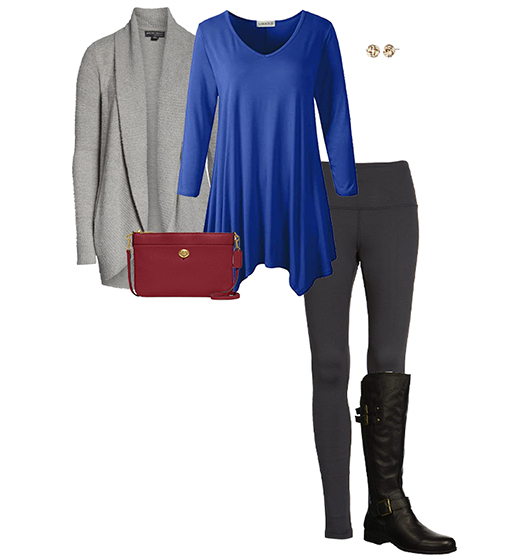 Cardigan, tunique, leggings et bottes hautes |  40plusstyle.com