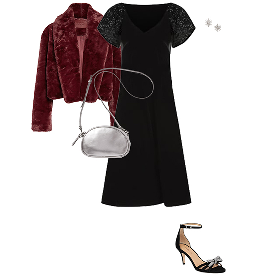 Black dress and faux fur jacket | 40plusstyle.com