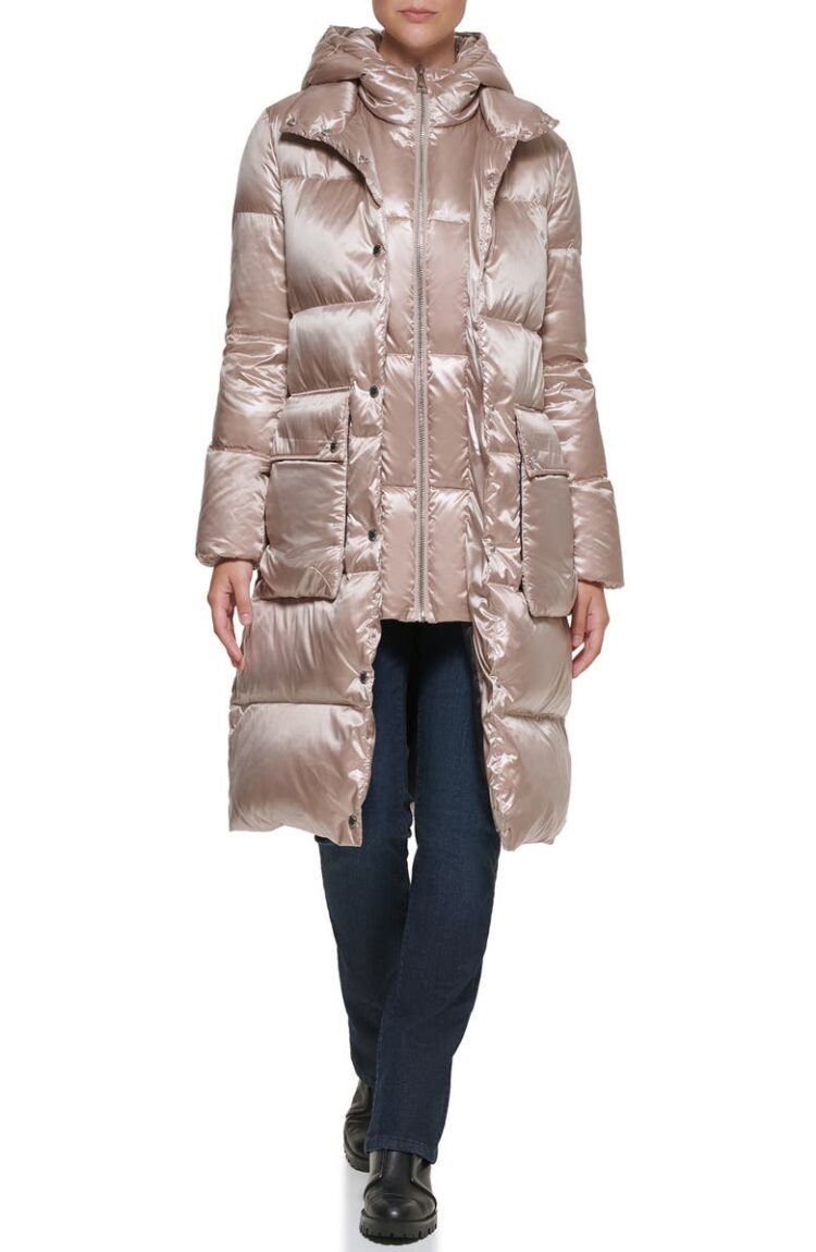 Karl Lagerfield Paris Water Resistant Down & Feather Fill Coat with Attached Bib Insert | 40plusstyle.com