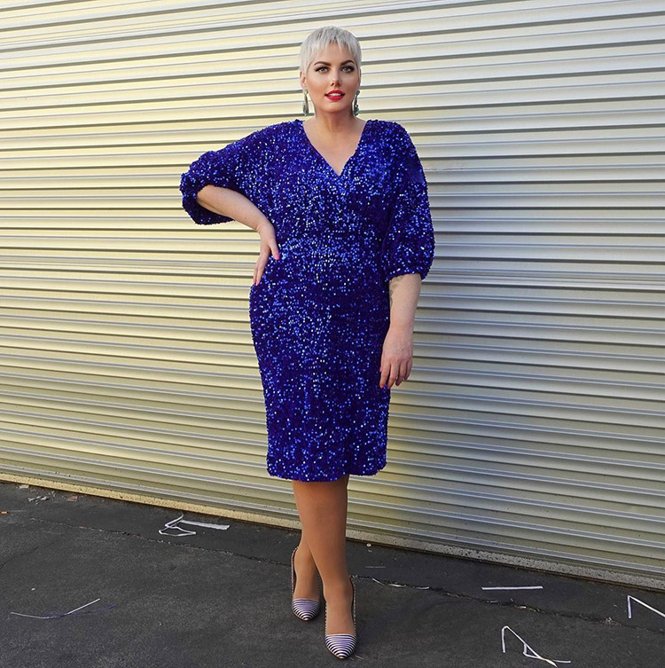 What to wear to a cocktail party - Mel wears a blue sequin dress | 40plusstyle.com