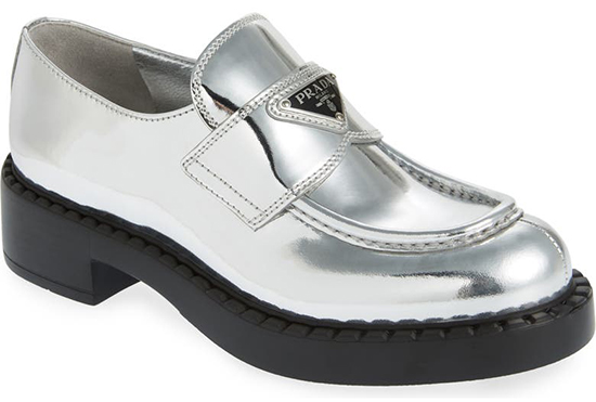 Best designer shoes - Prada Chocolate Metallic Loafer| 40plusstyle.com