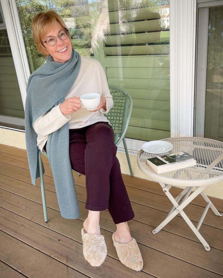 Best loungewear - Susan layers her knits | 40plusstyle.com