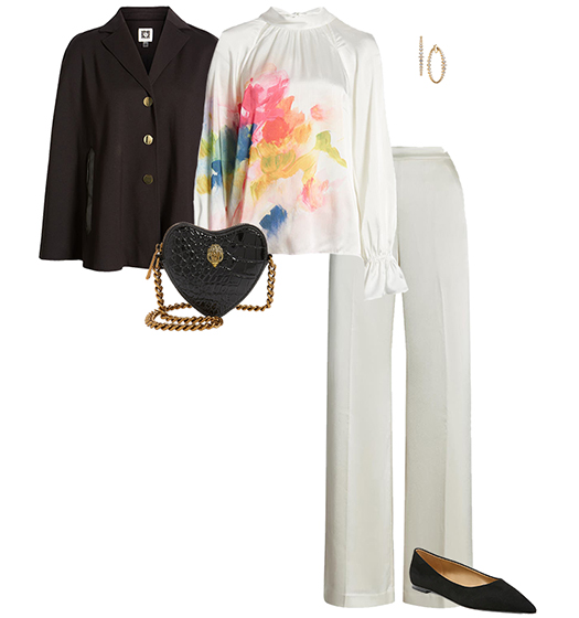 Schwarzes, weißes und florales Outfit |  40plusstyle.com