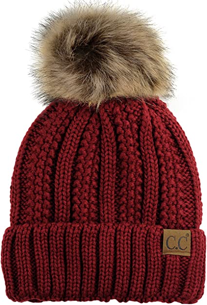 C.C Thick Cable Knit Pom Beanie | 40plusstyle.com