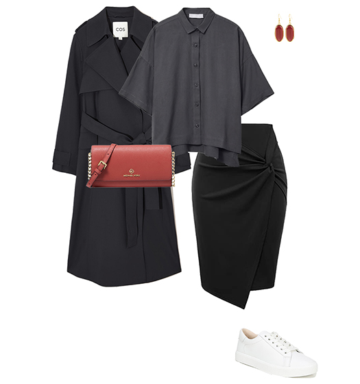 Coat, shirt, pencil skirt and sneakers | 40plusstyle.com