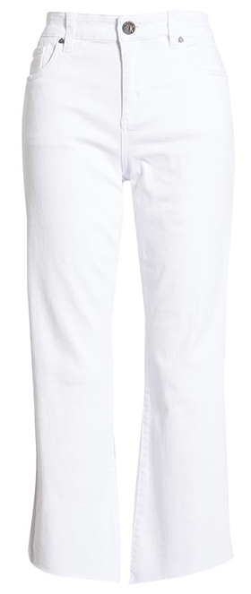 KUT from the Kloth Kelsey High Waist Raw Hem Ankle Flare Jeans | 40plusstyle.com