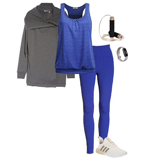 Blue and gray workout outfit | 40plusstyle.com