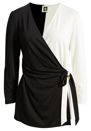 Tops to hide your tummy - Anne Klein Harmony Colorblock Knit Wrap Top | 40plusstyle.com