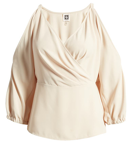 Tops to hide your tummy - Anne Klein Cold Shoulder Peplum Top | 40plusstyle.com