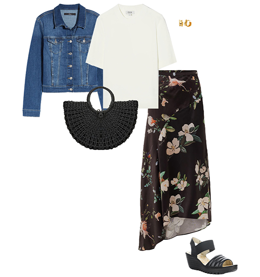 Denim jacket and floral skirt | 40plusstyle.com